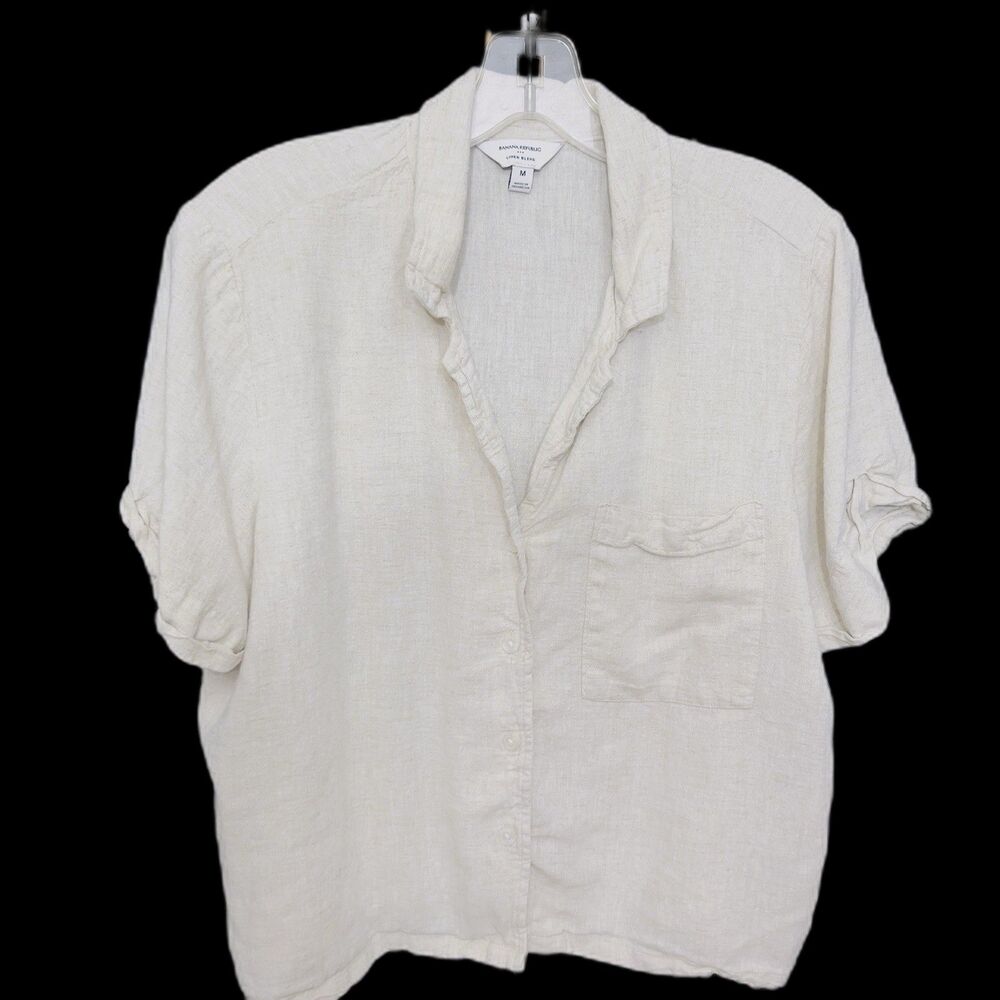 Banana Republic Linen Blend Button Up  Shirt Women's Size Medium Beige